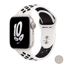 Apple Watch Nike SE (2022), 44 мм, корпус из алюминия цвета «сияющая звезда», спортивный ремешок Nike цвета «Чистая платина/Чёрный»