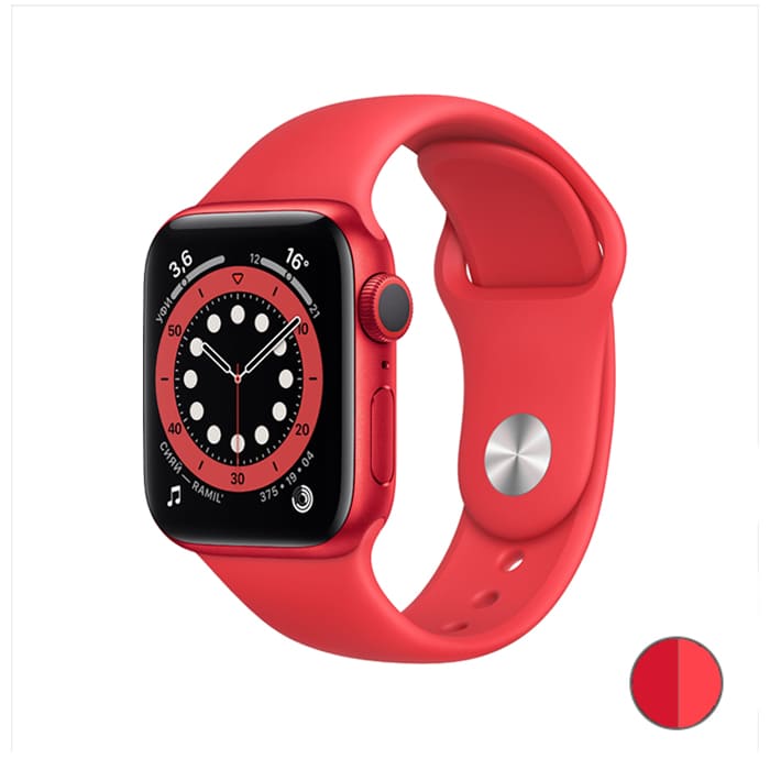 Watch Series 6, 40 мм, корпус из алюминия цвета (PRODUCT)RED, спортивный ремешок красного цвета (M00A3)