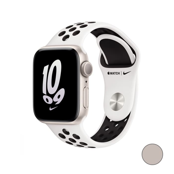 Apple Watch Nike SE (2022), 40 мм, корпус из алюминия цвета «сияющая звезда», спортивный ремешок Nike цвета «Чистая платина/Чёрный»